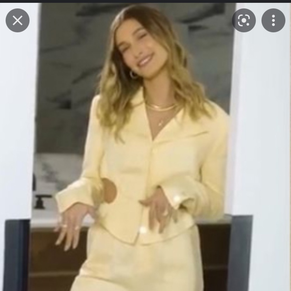 Danielle Guizio linen set worn by Hailey Bieber
